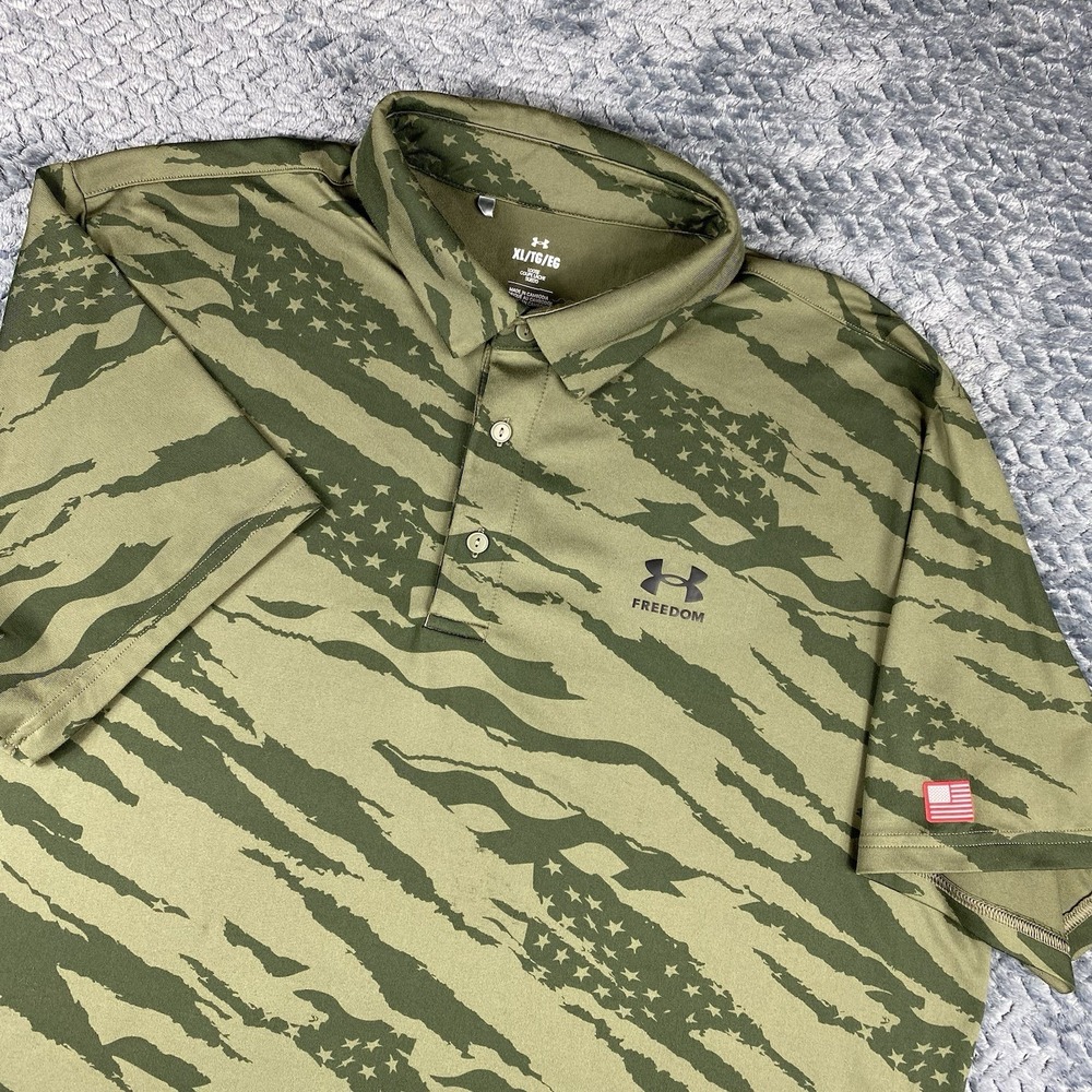 Under Armour Freedom Golf Polo Mens XL Green Camo Flag Performance